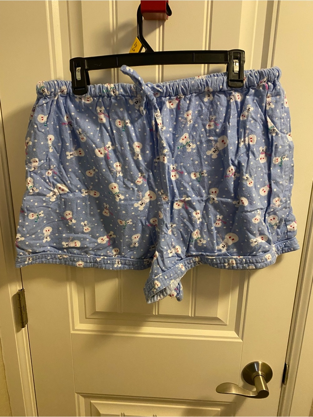 Disney Store L XL Pajama Shorts Mickey Mouse Snowman Flannel Pull On